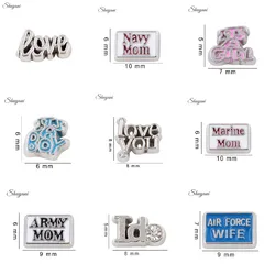 20Pcs/Lot Word  Love You Mom Floating Charms Letter Army Mom Wife Pendant For Glass Memory Floating Locket Bracelet Jewelry