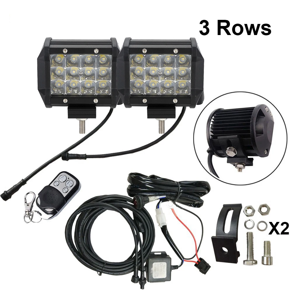 

2pcs Tri-Row 4Inch 72W LED Pods Back Rear Light Lamps offroad SUV ATV Car White Amber Led Work Light Bar With Remote Controller