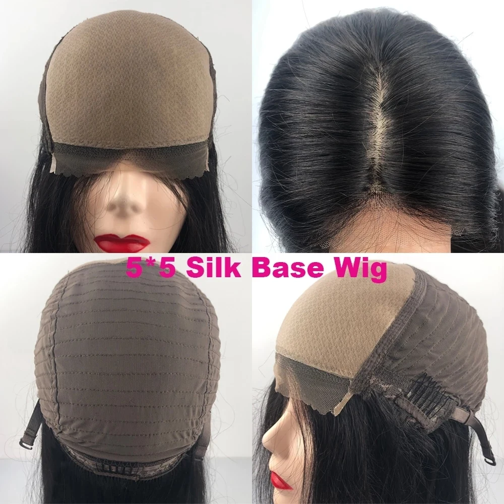 Short Human Hair Bob Wig Skin Base 5*5 Silk Top Closure Wig Free Part Malaysian Remy Hair Lace Front Wig Free Part Natural Balck images - 6