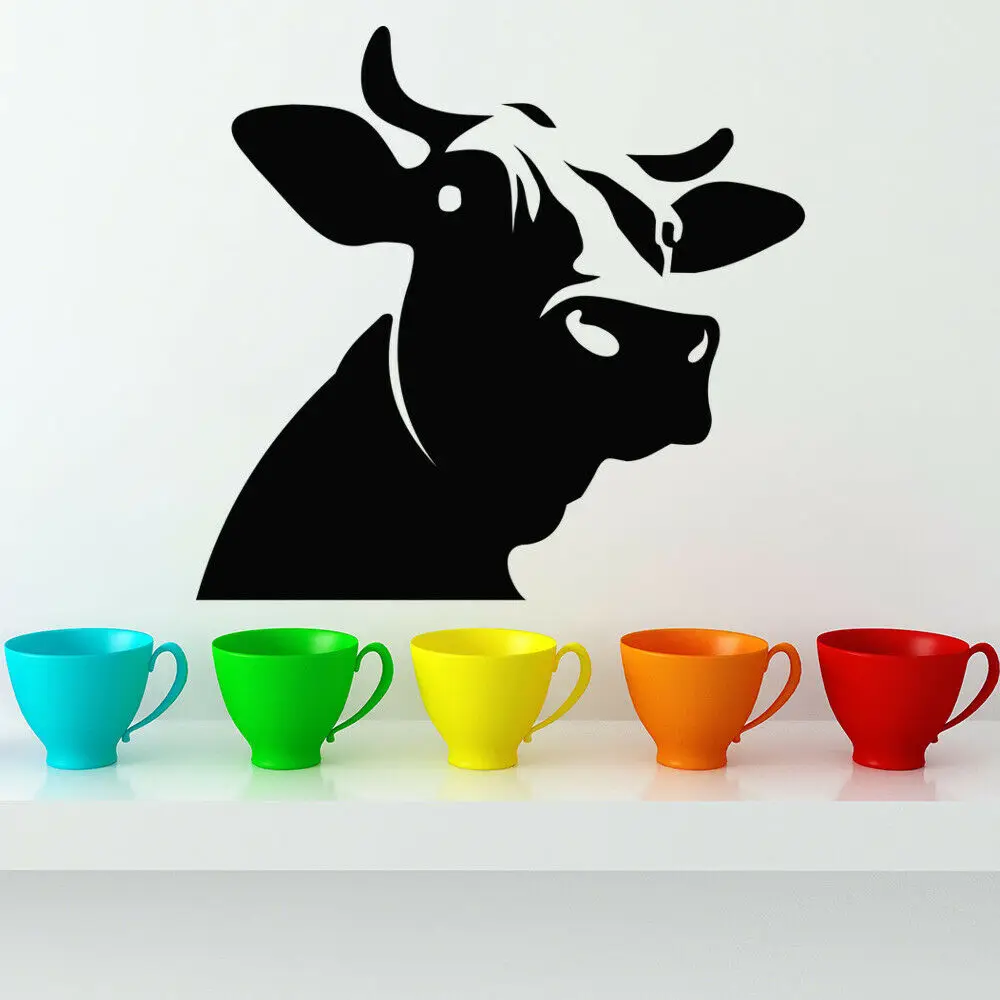 Dairy Cow Head Wall Decal Farm Animals Art Mural Door Window Vinyl Stickers Restaurant Nursery Interior Decor Removable Q196