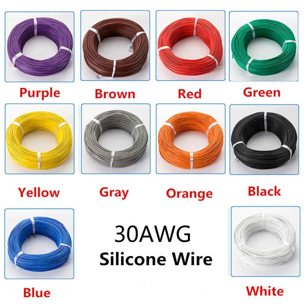 5meters 30AWG Flexible Silicone Wire RC Cable 11/0.08TS Outer Diameter 0.8mm Electronic Wire Conductor DIY Electrical