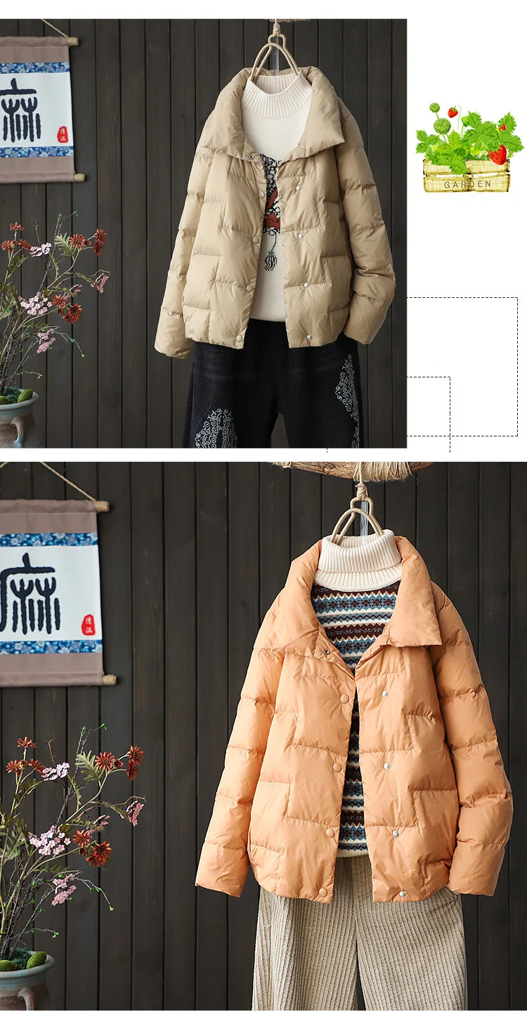 Schinteon Women Light Down Jacket Simple Casual Solid Color Stand Collar Short Outwear Autumn Coat Female New 2023 Fashion