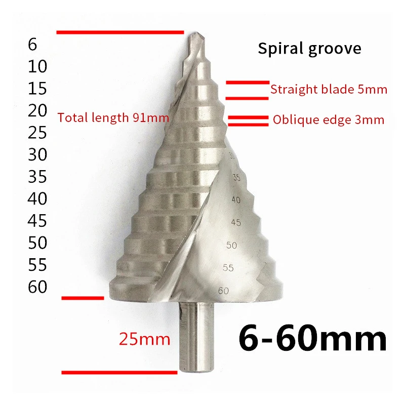 Spiral Groove Step Drill 6-60 Mm Steel Plate Drill Bit Step Drill Multi-functional Twist Drill Tapper/Reaming