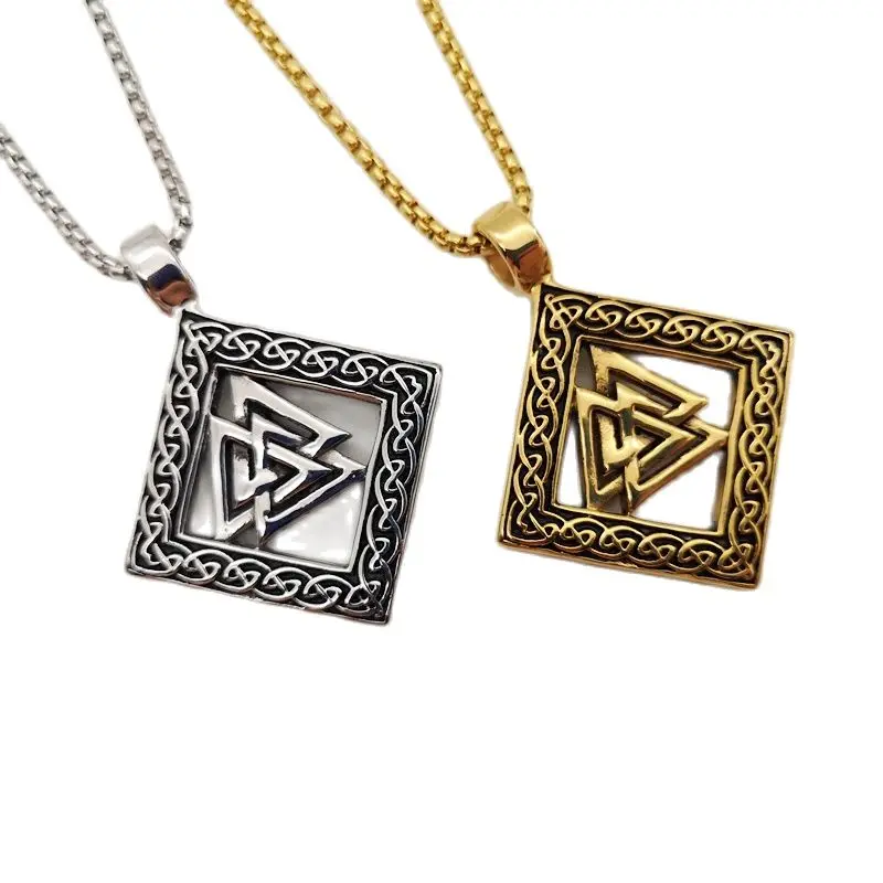 New arrival vintage Gold color 316 Stainless steel necklace & Pendant decorative Triangular pendant charm necklace men