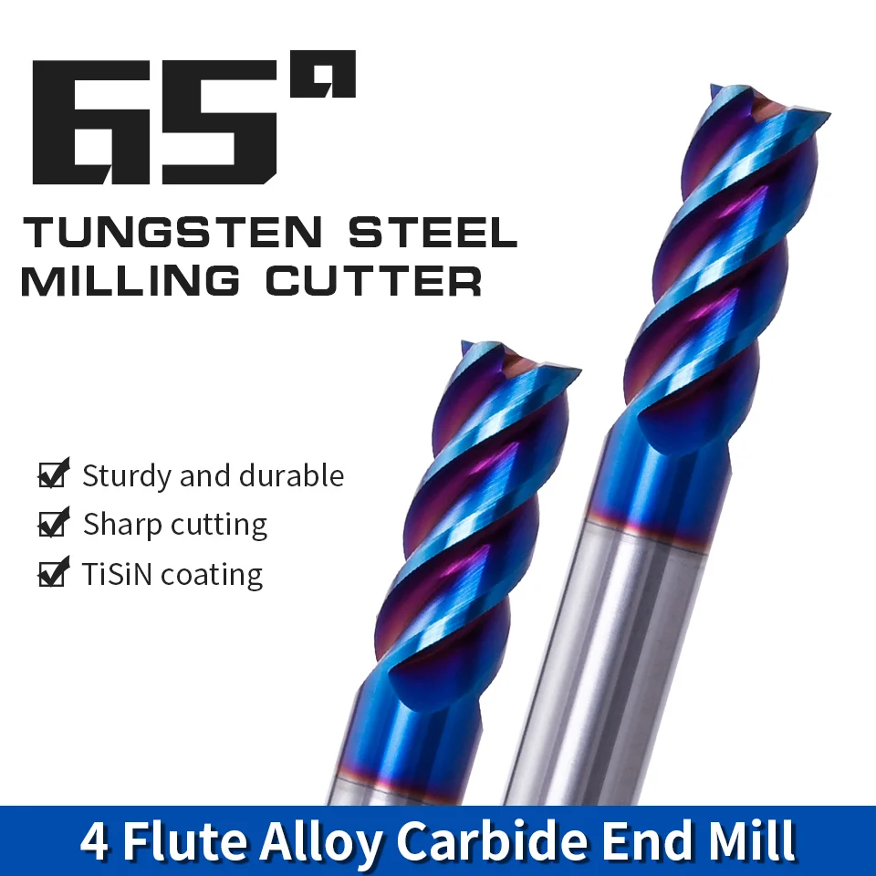 HRC65 Carbide End Mill Alloy Milling Cutter For Stainless Steel 4Flutes Tungsten Steel Face EndMills CNC Machine Cutting Tools