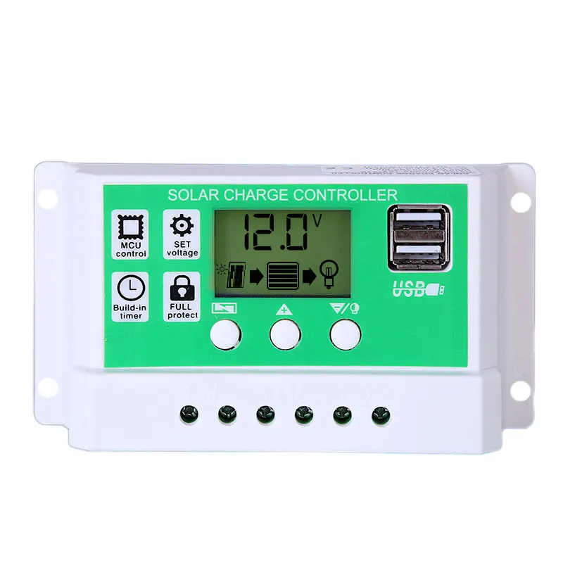 white+green solar controller 12V24V 10A 20A solar charge controller with USB LCD solar battery controller