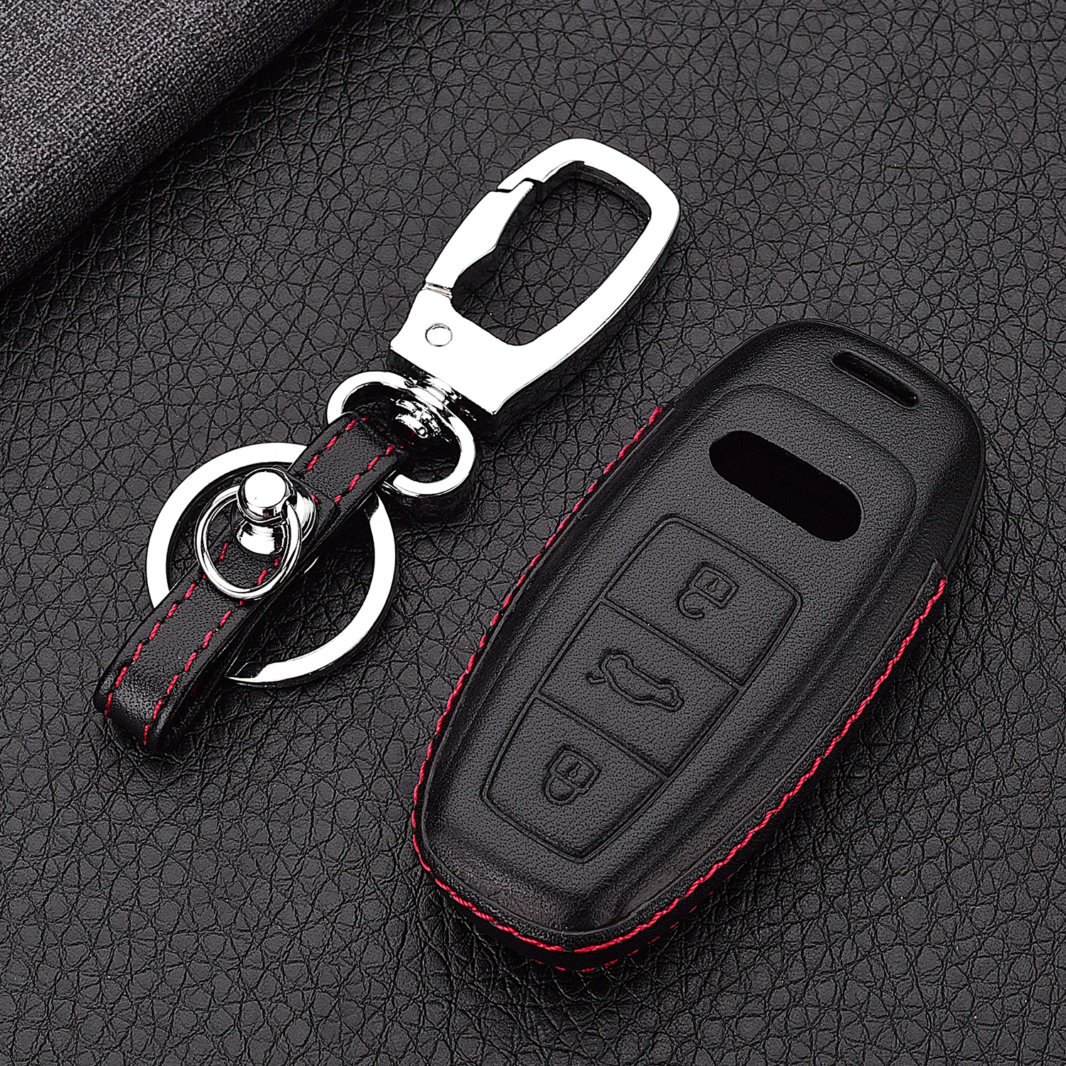 

High Quality Car 4D Genuine Leather Key Case For AUDI A8 Q8 A6 A7 2018 2019 Smart Key Protection Accessories