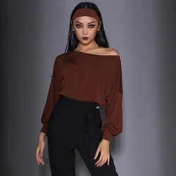 2021 New Sexy Bodysuit Latin Dance Tops For Women Loose Long Sleeved Practice Clothes Chahcha Samba Latin Dance Clothes DN7845