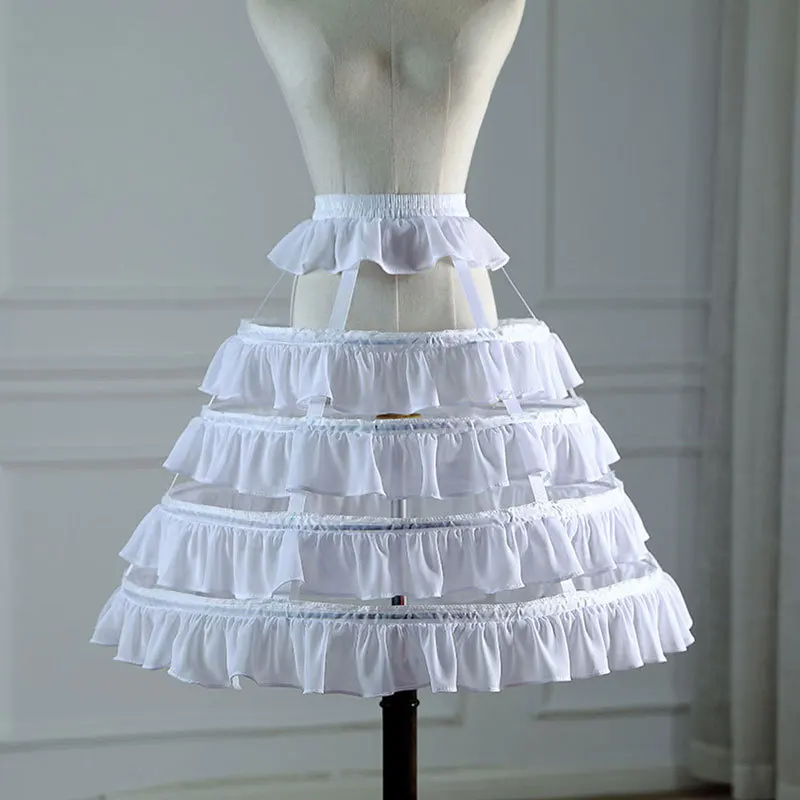 Quatro círculos babados birdcage crinoline lolita chiffon puffy deslizamento vestido 4 aço ajustável oco diário pannier