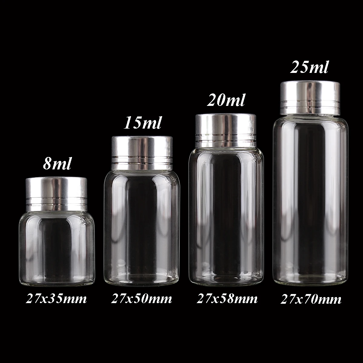 5pcs Dia 27mm 8ml/15ml/20ml/25ml Glass Jars Perfume Bottle with Silver Caps Glass Bottles Spice Jars Glass Vials DIY Craft