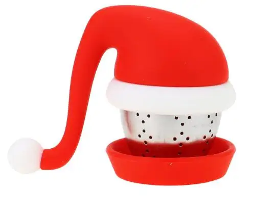 

Creative Design Santa Hat Tea Strainer Steel Ball Food Grade Silicone Tea Bags Filters Christmas Gifts