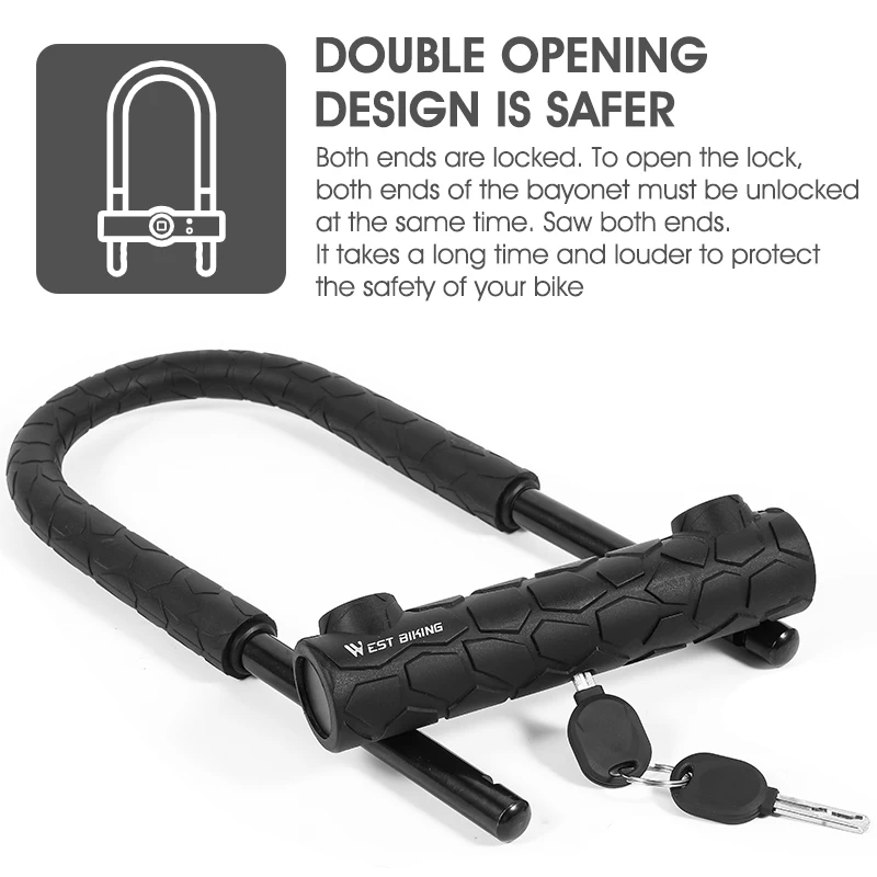 WEST BIKING Bicycle U Lock Set  Anti-Theft Steel Motorcycle Electric Vehicles Mtb Rode Bike Security Lock Universal Cycling Lock