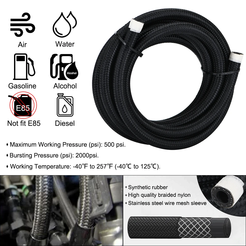 Hypertune - AN6 0/45/90 Degree Aluminum Reusable Swivel PTFE Hose End Fitting + 3M PTFE Fuel Hose Line Adapter Kit E85 Tube