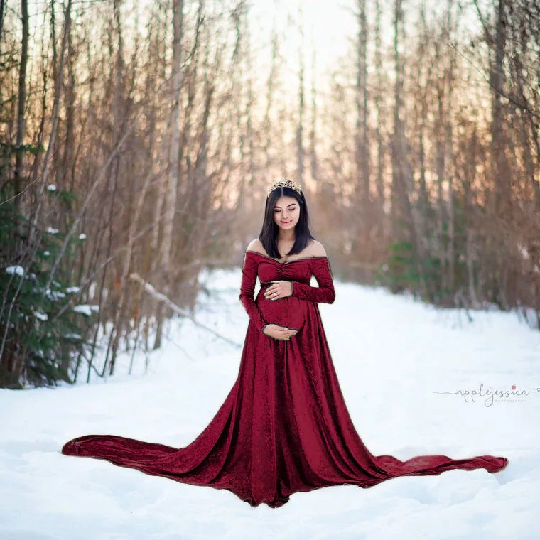 

New Maternity Dresses Fashion Long Pregnancy Photography Dress Flannel Maternity V-neck Maternity For Pregnant Women Photo Shoot