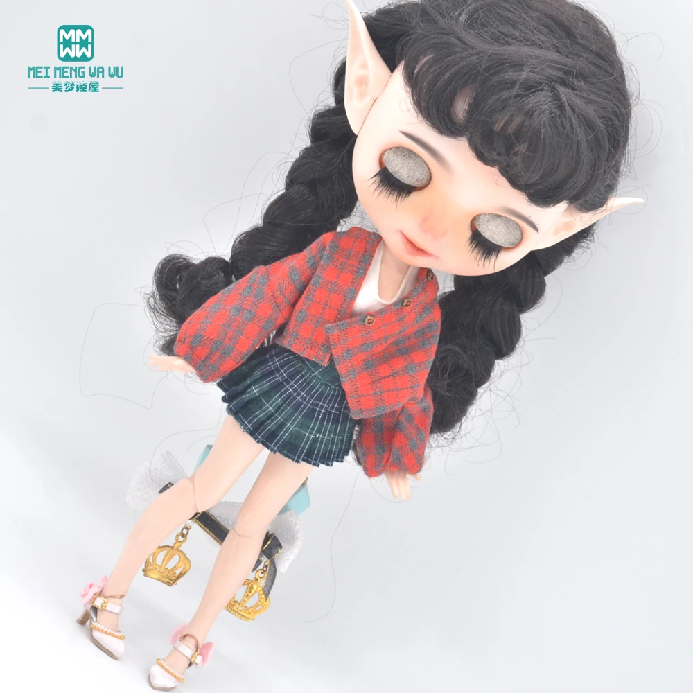 Quần Áo Cho Búp Bê Phù Hợp Với 28-30Cm Blyth Azone OB22 OB24 Đồ Chơi Quần Áo Búp Bê Thời Trang Kẻ Sọc Áo Khoác Len