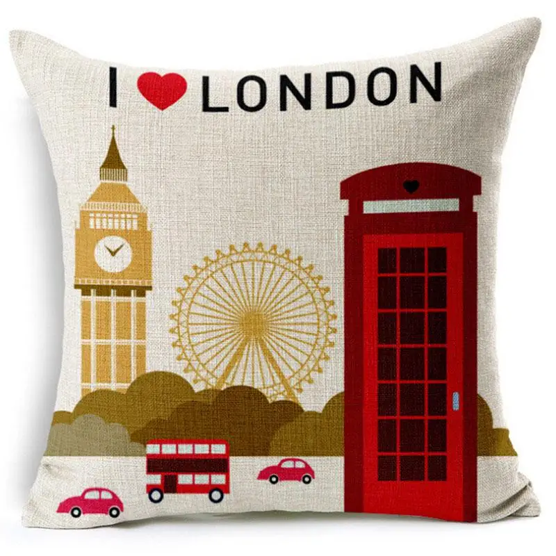 British Style Cushion Cover England London Sofa Car Decorative Pillowcase Cotton and Linen Home Decor Pillow funda de almohada