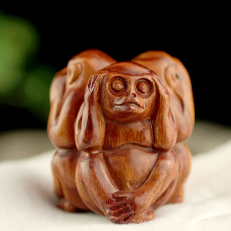 African pear wood carving three no monkeys small ornaments home decoration crafts