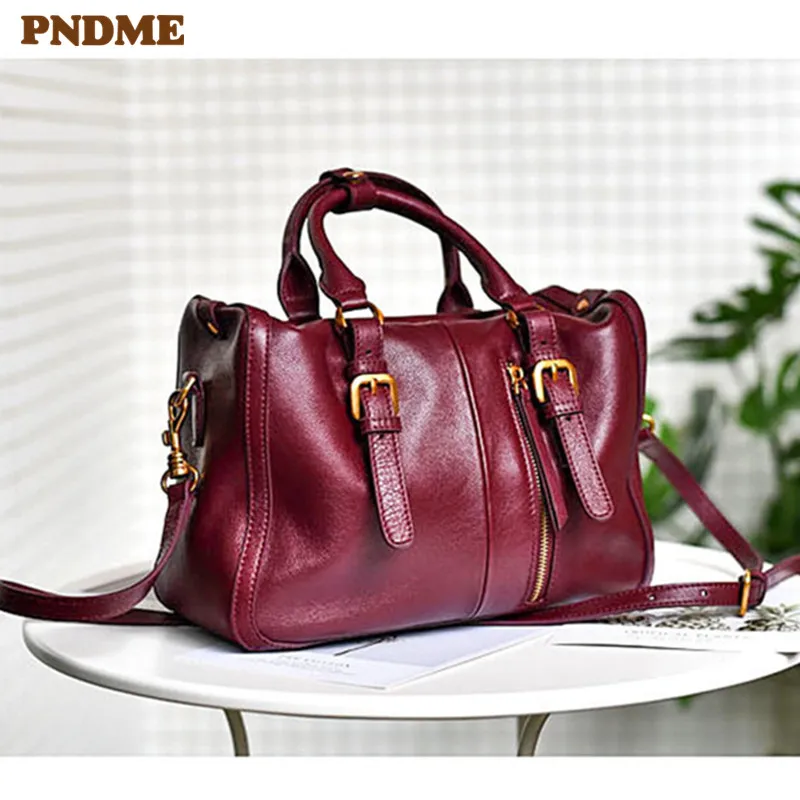 

PNDME fashion casual retro luxury ladies Genuine leather handbag daily weekend party one-shoulder diagonal bag