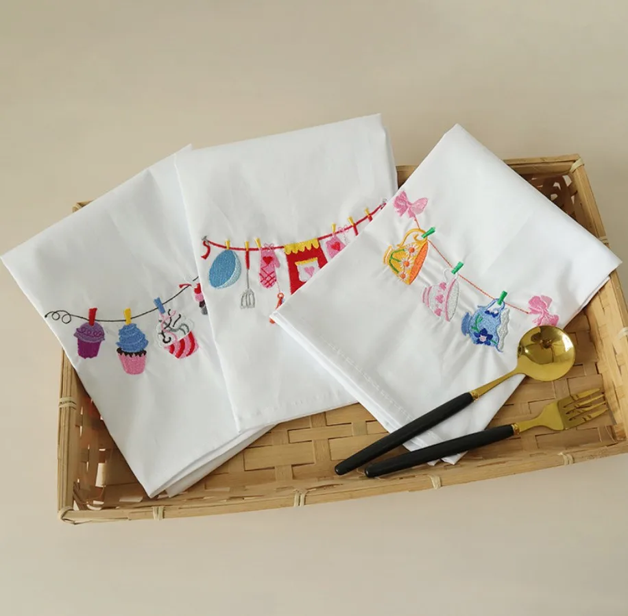 Home Embroidered wedding decoration Baking Gourmet Western Food Background Cloth White Kitchen Table Napkins 45x65cm