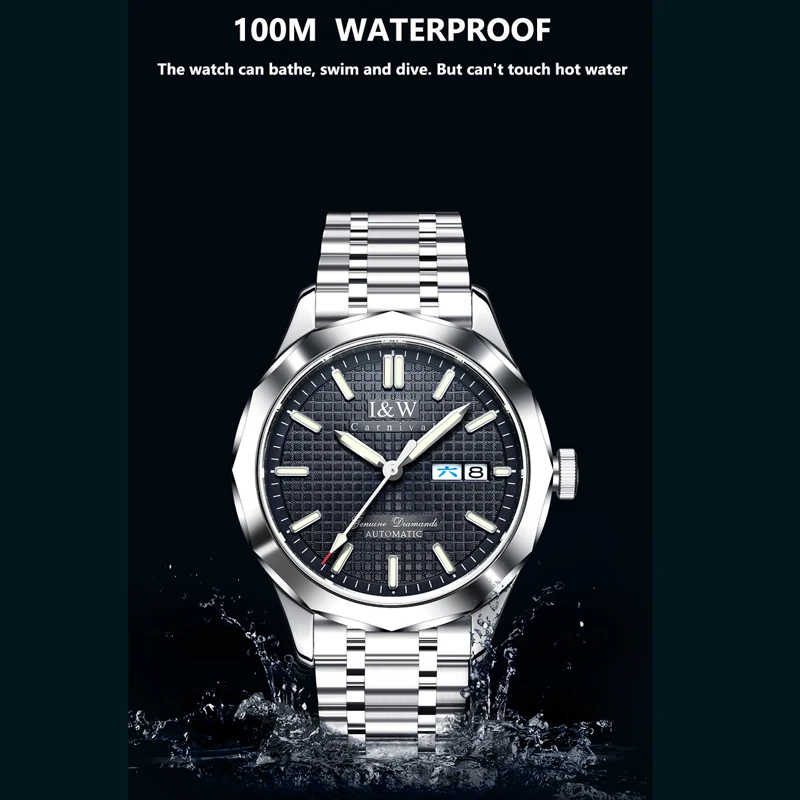 Japan Movement Men Automatic Mechanical Watches Luxury Brand I&W Tungsten Steel Bezel Wrist Watch Men Sapphire Waterproof Reloj