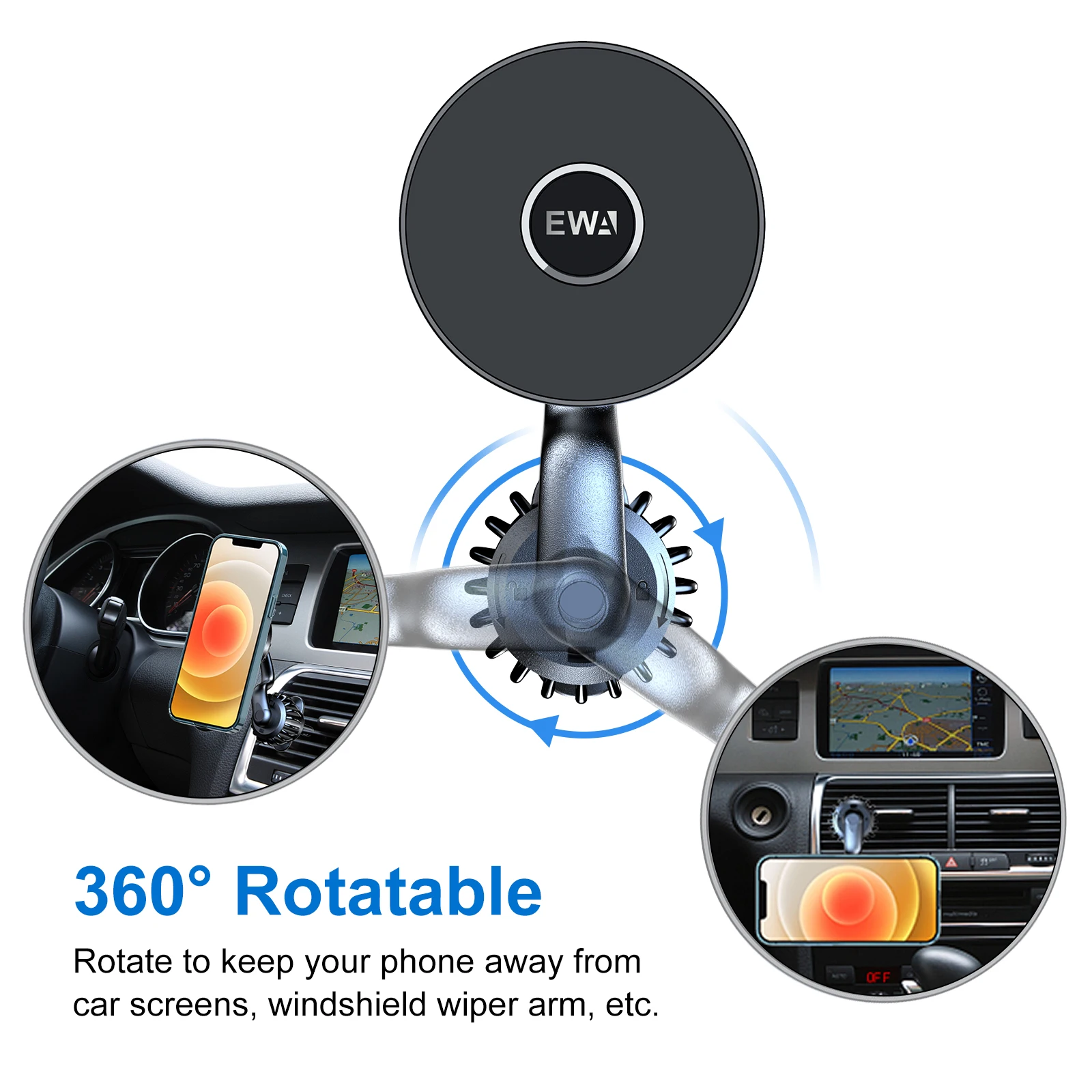حامل هاتف مغناطيسي EWA متوافق مع حامل السيارة MagSafe لهاتف iPhone 14 13 12 Pro Max Mini وجميع الهواتف 360 °   تدوير حامل الذراع