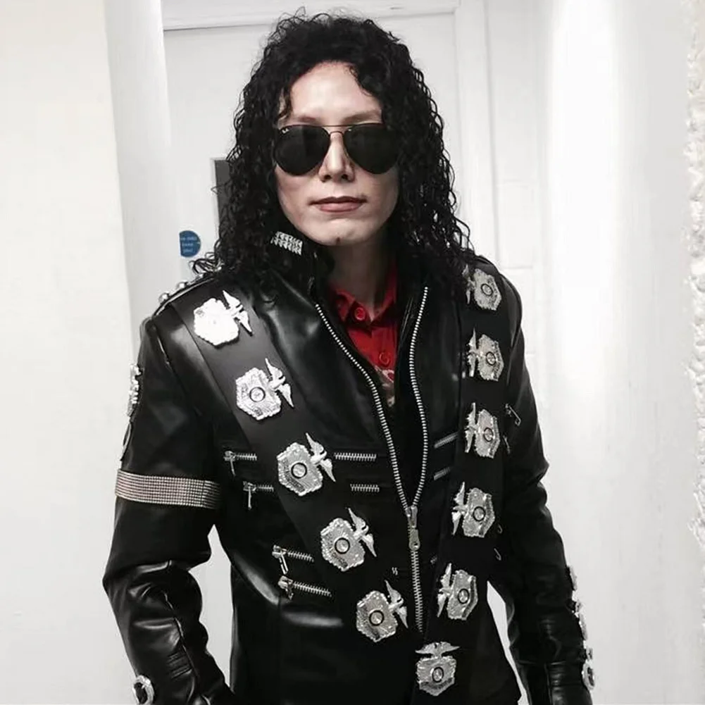 Impersonator Michael Jackson BAD Tour Jacket in Japan PU Leather Stainless Steel Eagle Punk 100% Casual Outwear proformance show