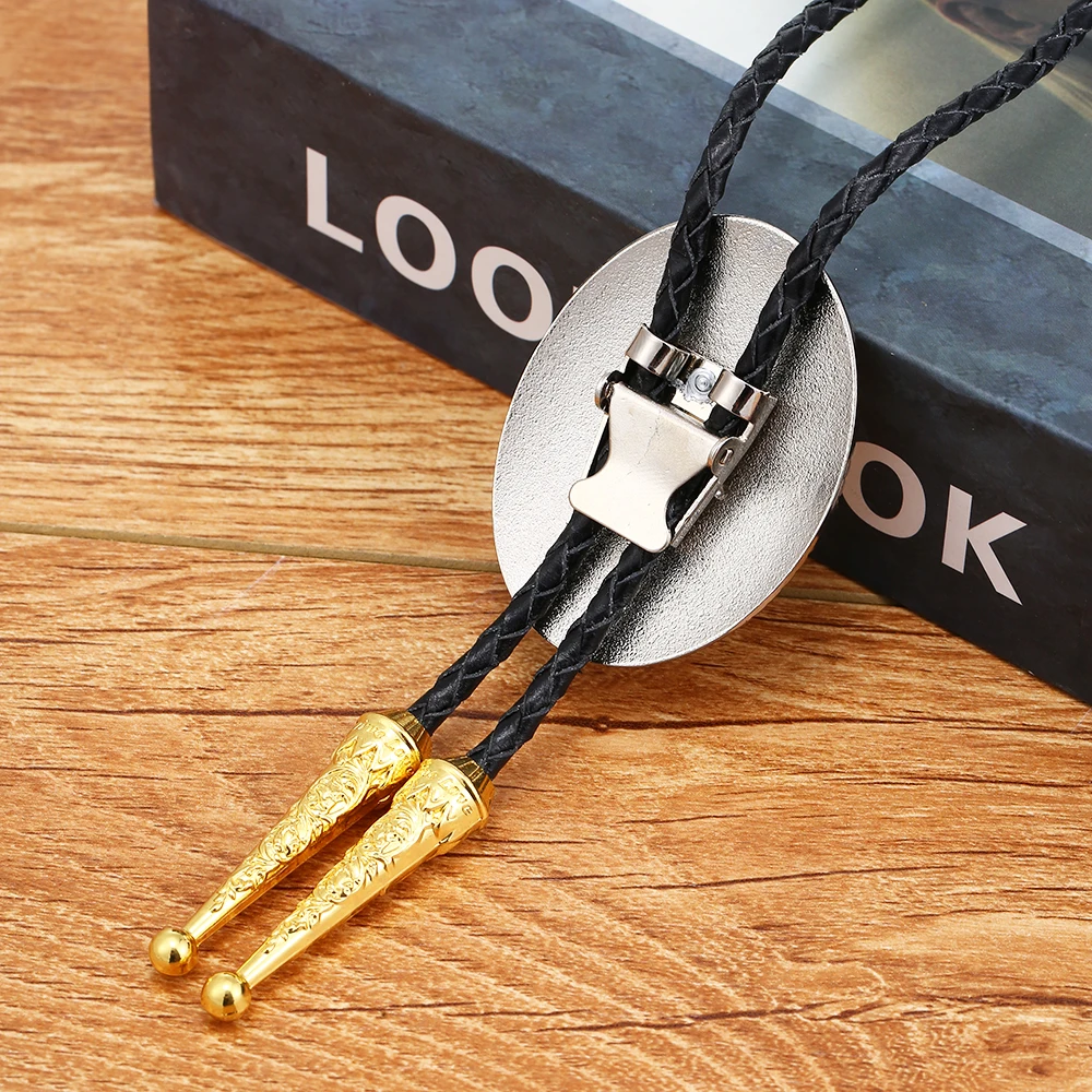 Western cowboy zinc alloy two-color horse head male and female pendant with leather rope bolo tie necklace