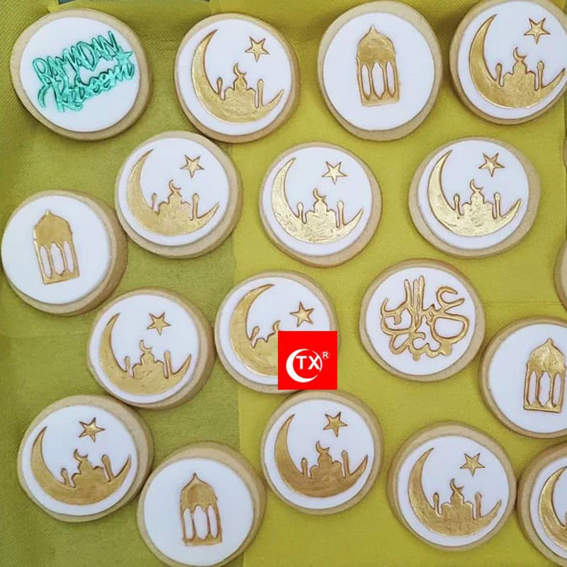 Eid Mubarak Cookie Embossed Cutter Ramadan Moon Mold Cake Biscuit Stamp Mould for Islam Muslim Event Party DIY Decor Baking Tool