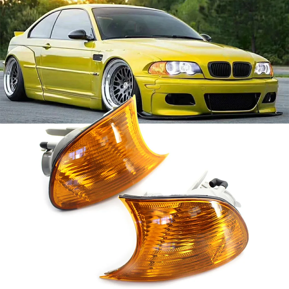 1Pair Car Front Turn Signal Light Housing w/ Amber Lens Left + Right For BMW E46 3 Series 2DR 2000 2001 323Ci 325Ci 328Ci 330Ci