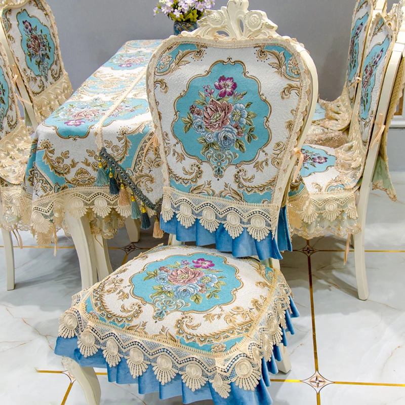 Diningroom Chair Cover Luxury Home Lace Tassels Seat Cover Exquisite Jacquard Fabric Case For Chair Decoration Chair Cushion