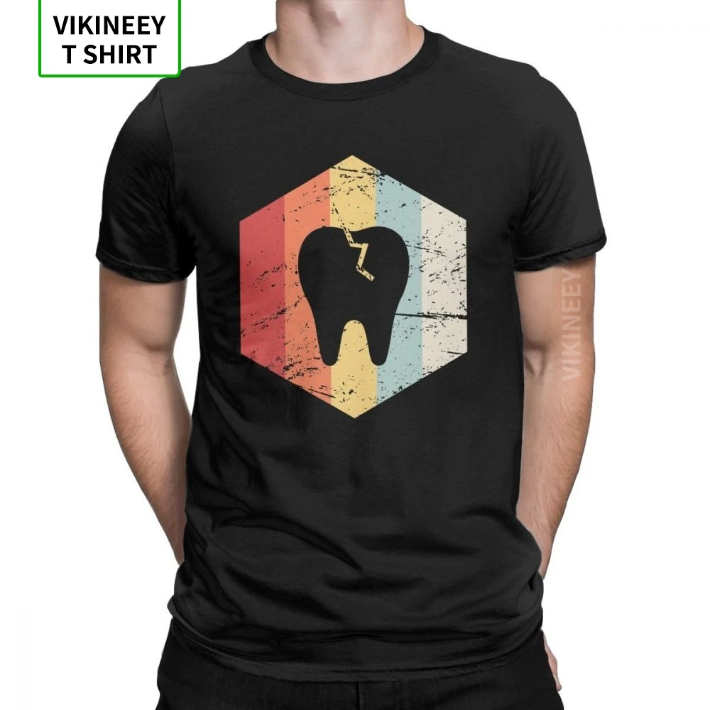 Dentist Retro 70s Tooth T-Shirt for Men Dentistry Dental Hygienist Short Sleeve Slim Fit Tees Crew Neck Cotton Tops T Shirt