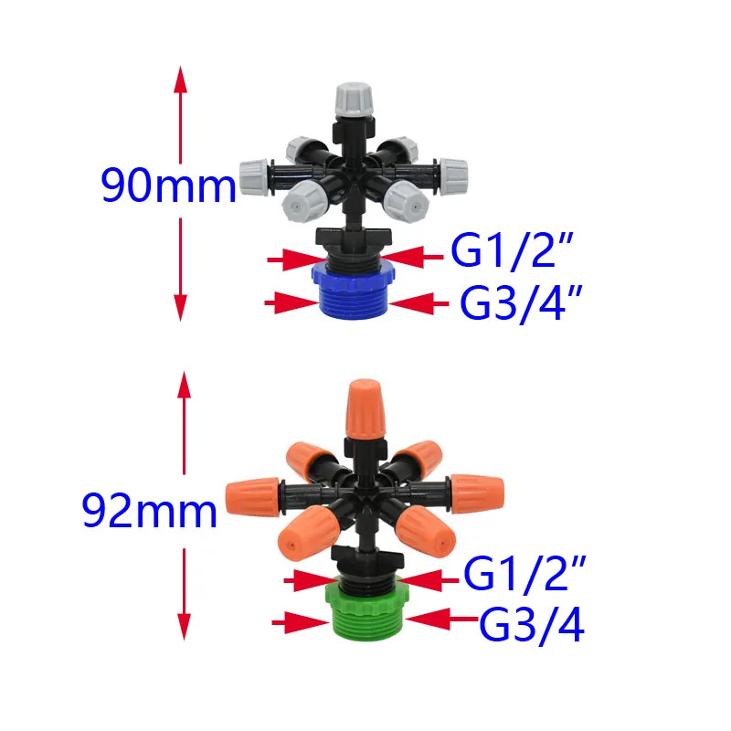 Male thread 1/2 3/4 inch Cross mist sprinkler nozzle Multi-nozzle water spray misting drip irrigation for garden greenhouse 1pc