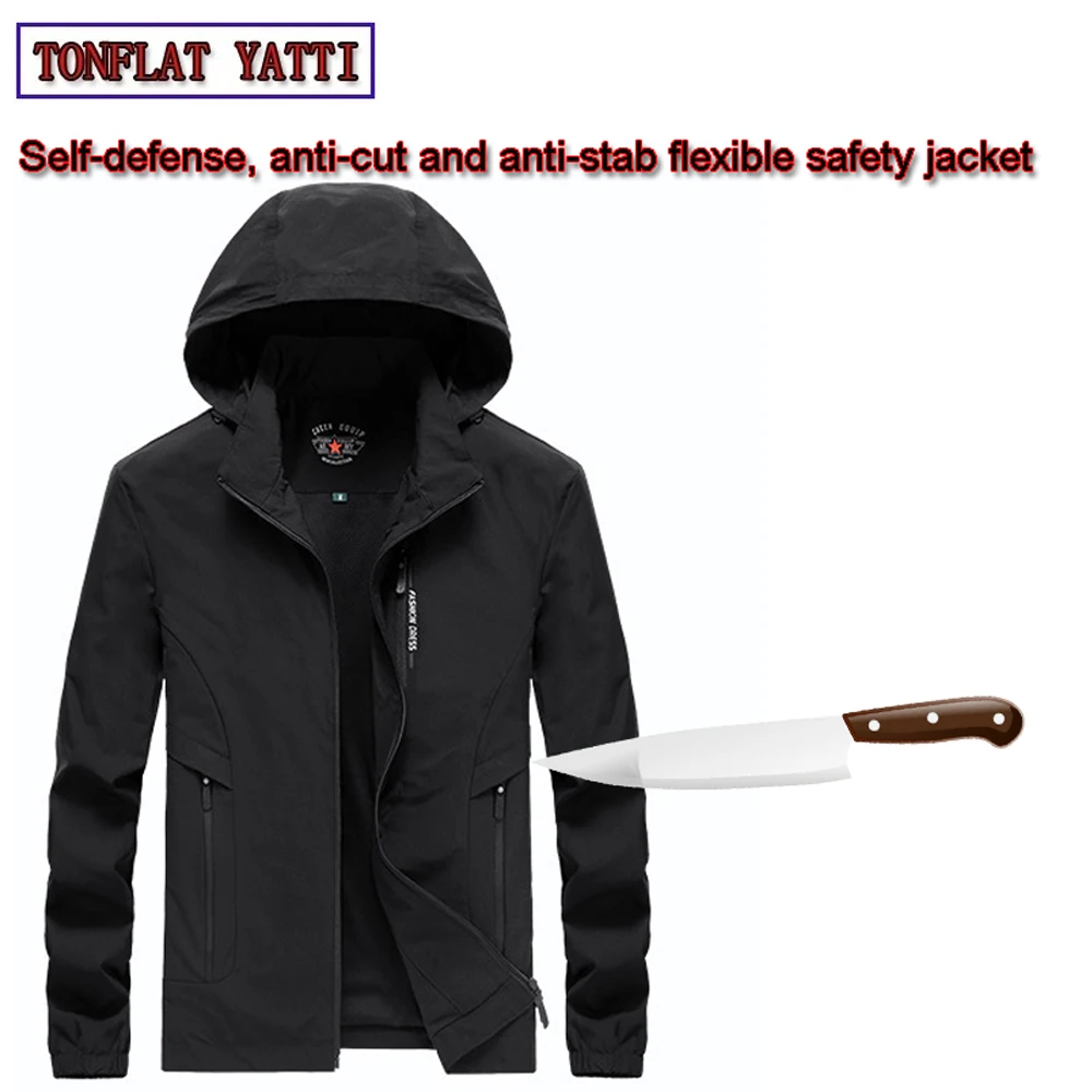 New Self-defense Anti-stab And Anti-cut Men's Jacket Flexible Invisible Hooded Long-sleeved Safety Clothing Self Cut Mirror 4xl