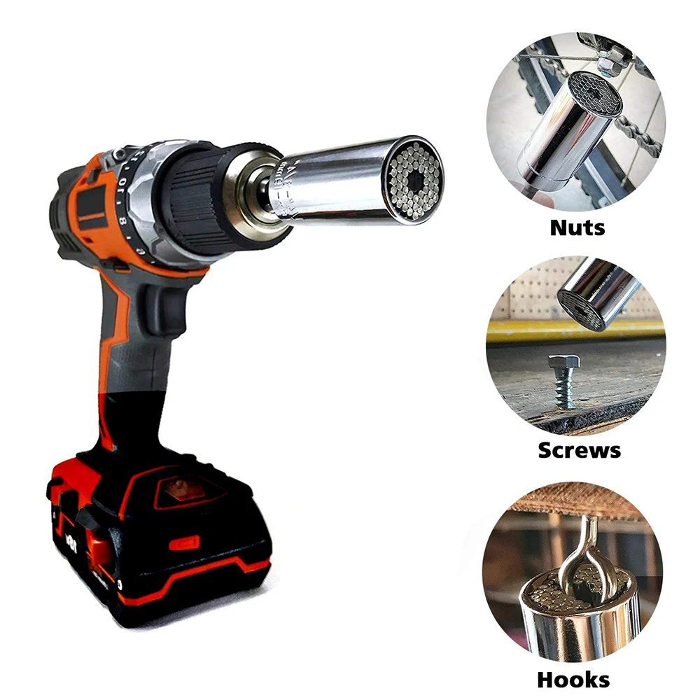 Torque Wrench Head Set Socket Sleeve 7-19mm Power Drill Ratchet Bushing Spanner Key Magic Grip Multi Hand Tools