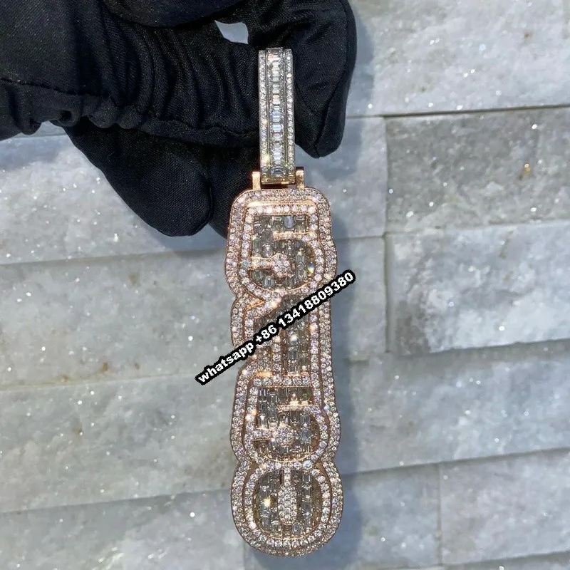 

JEWE Custom Initial Letter Two Layered 3D Fully Iced Out Emerald Baguette Moissanite Diamonds Pendant Jewelry