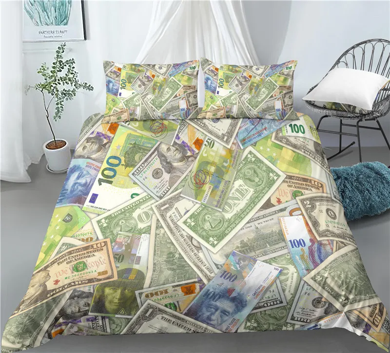 Home Living Luxury 3D Money Print 2/3Pcs Comfortable Duvet Cover PillowCase Bedding Sets Queen and King EU/US/AU Size