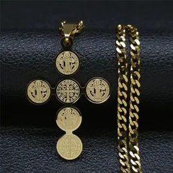 2023 Fashion Stainless Steel Cross Necklace for Women Men Saint Benedict Gold Color Necklaces Jewelry Gifts collar cruz N3450S05