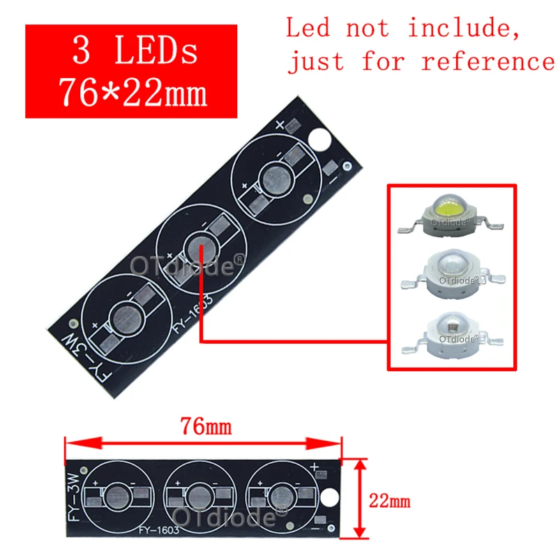 

50pcs 1W 3W 5W LED Aluminum Base Plate 3X3W 3X1W 3*3W 76*22mm PCB Board DIY For 3W 9W Watt High Power Light Beads Chips 3 orders