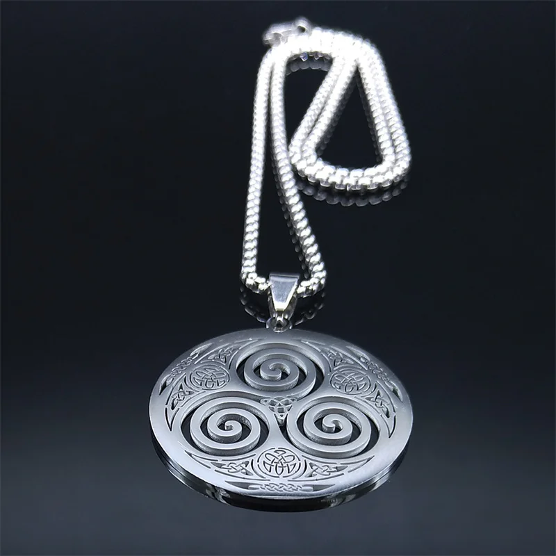 Stainless Steel Witchcraft Vortex Necklace Silver Color Viking Triskelion Celtic Knot Spiral Triskele Necklace Jewelry N7062S02