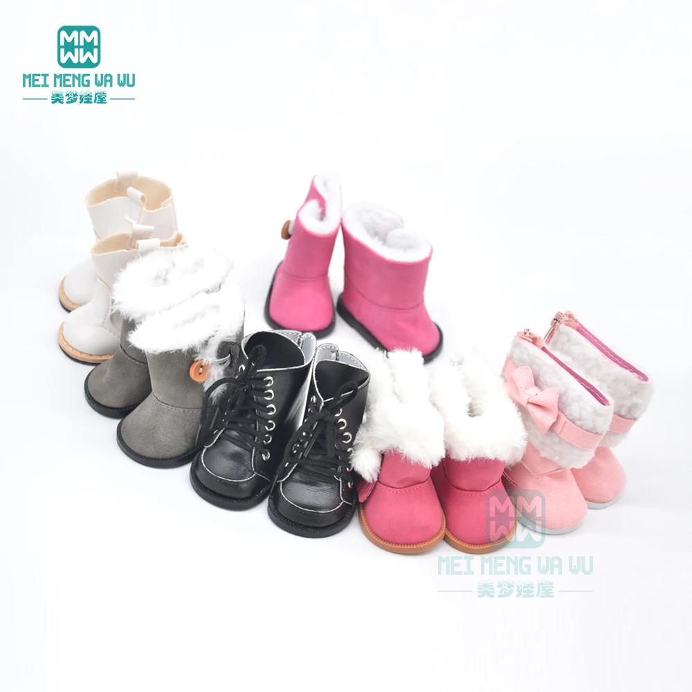 7cm Mini shoes for doll fits 43 cm toy new born dolls and american doll accessories Wool boots, high boots