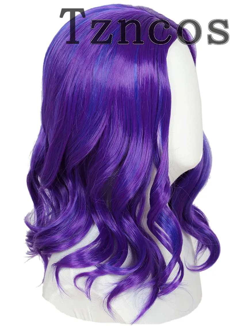 Tzncos-Peruca Mal Cosplay para Criança, Cabelo Sintético Resistente ao Calor, Cabelo Longo Encaracolado, Roxo e Azul, Descendentes 3