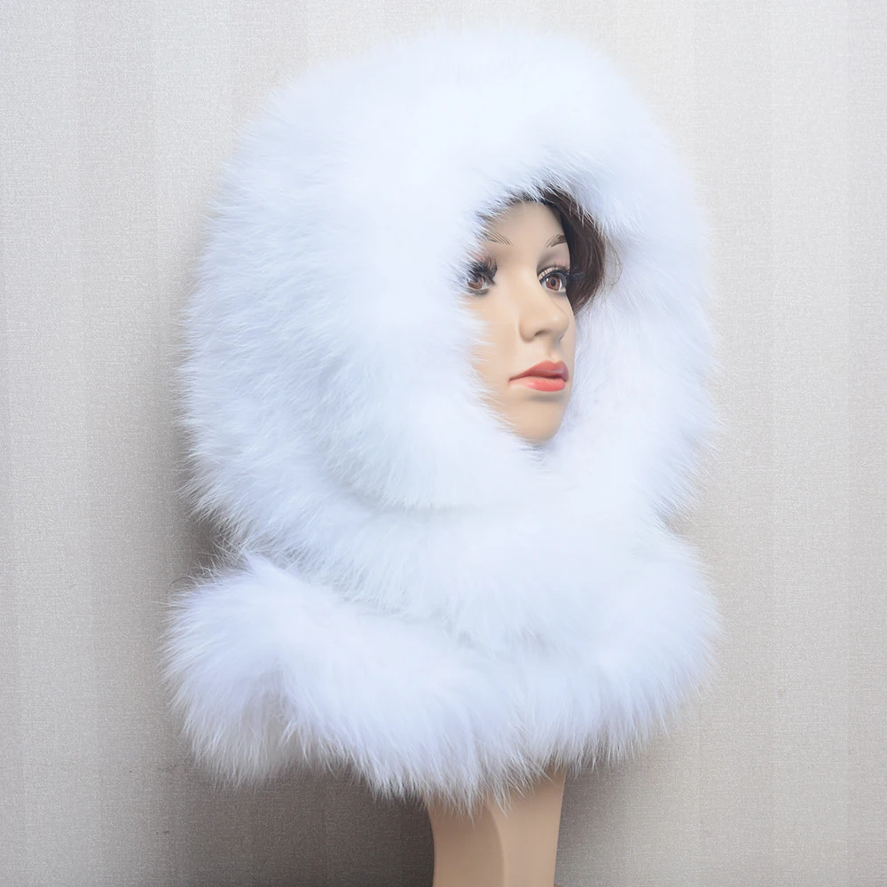 New Arrival Lady Real Fox Fur Hat&Scarf Winter Warm Fluffy Natural Fox Fur Hats&Scarves Women Knitted Genuine Fur Hooded Muffle