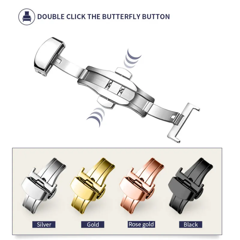 FUYIJIA New Men Women Watch Accessories Double Press Folding Clasp Stainless Steel Butterfly Buckle For Genuine Alligator Strap