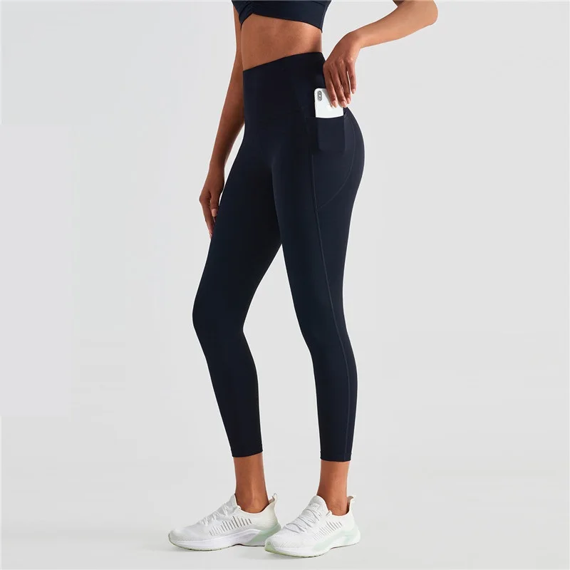 Solid Color Sexy Women Fitness Leggings Soft Tights High Waist Gym Sports Pants With Side Pockets Breathable Workout Training