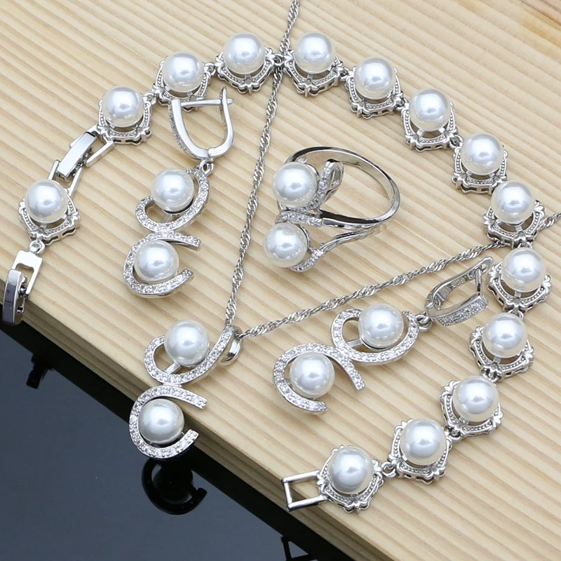 Luxury Pearl Silver 925 Jewelry Sets for Women Freshwater Pearl Bracelet Earrings Ring Necklace Sets Gift for Her Wedding Party