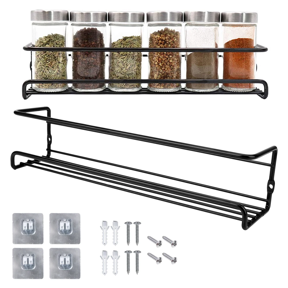 Seasoning Shelf Single Layer 2 Pcs For Home Restaurant Spice Jar Storage Rack Kitchen Organizer Wall-Mounted Metal Hanging Racks