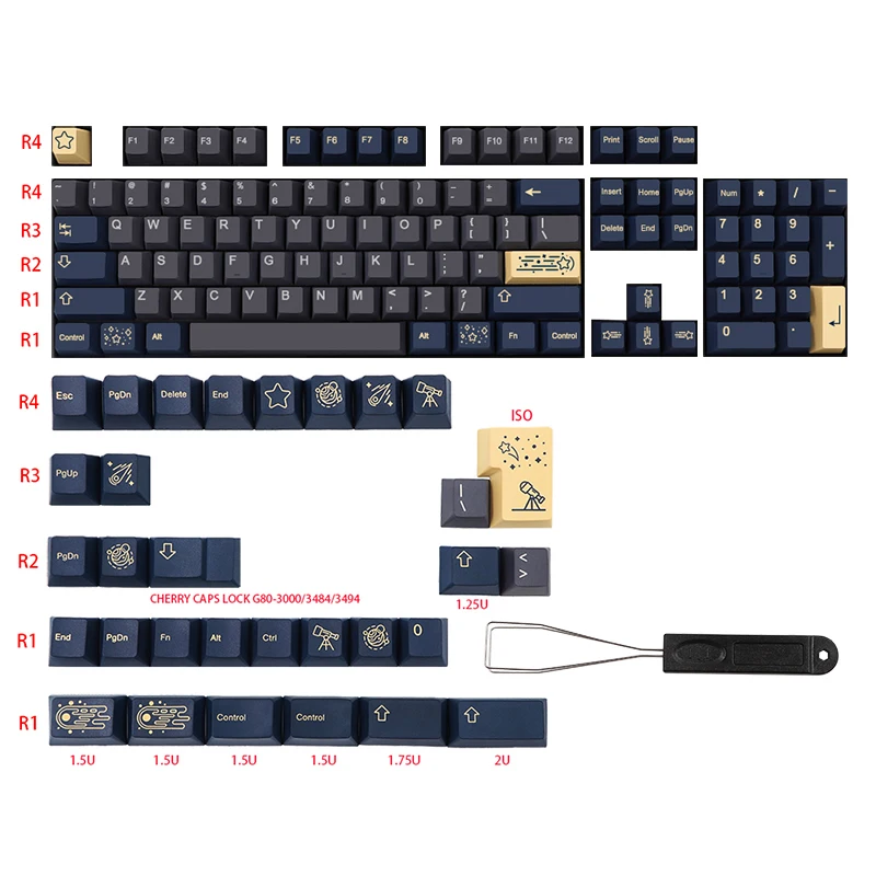 

135 Keys/set GMK Stargaze Keycap PBT Dye Sublimation Cherry Profile Key Caps With ISO Enter For EU Layout Mechanical Keyboard