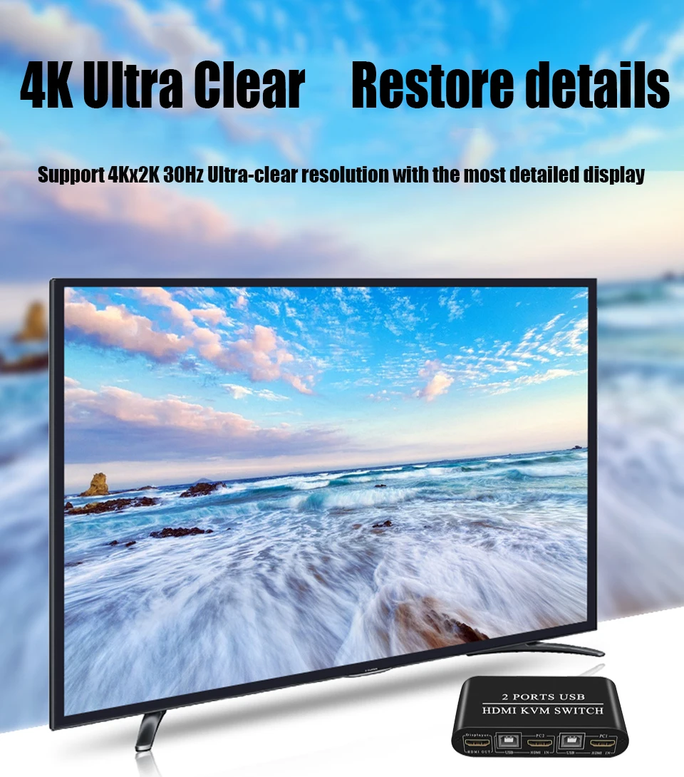 Kvm-HDMIソケット,キーボード,マウス,2 in 1,4k,2ポート,USB,3ポート,2.0コンピューター用