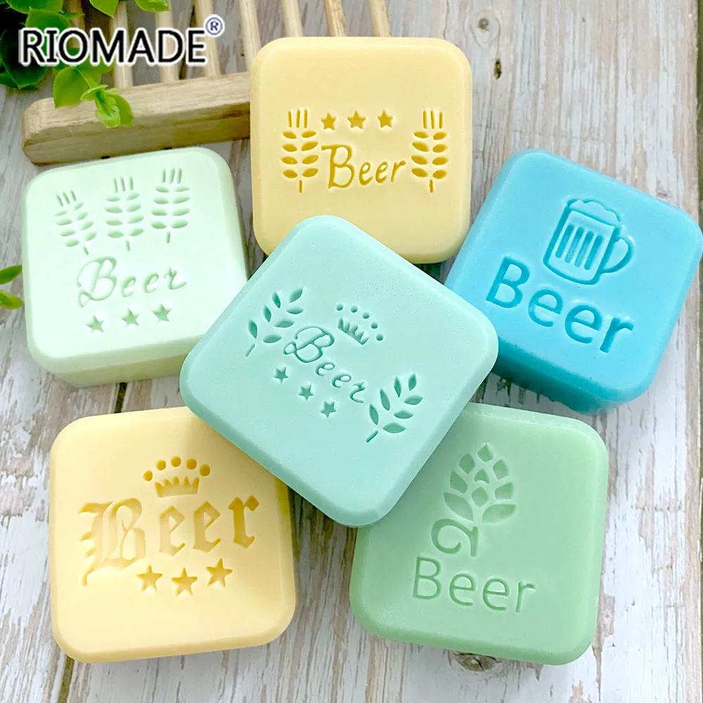 Beer Handmade Soap Stamp Wheat Pattern Clear DIY Natural Organic Acrylic Chapter Beer Cup Soap Making Seal With Handle Custom