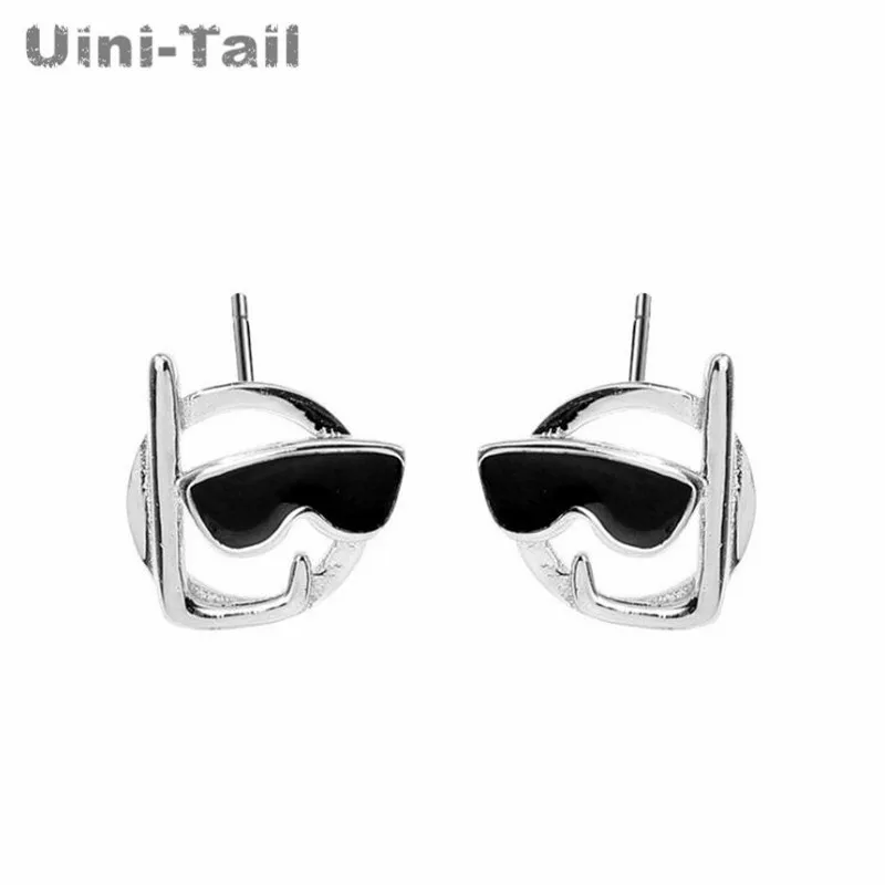 Uini-Tail-Boucles d'Oreilles Tibétaines en Argent 925, Simples, Fraîches, Créatives, Mignonnes, Dessin Animé, Goutte Noire, Lunettes de Soleil en Plastique, Nouvelle Collection